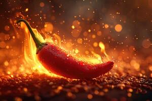 ai generiert frisch rot Chili Pfeffer auf Feuer. das Konzept von würzig Essen und Gewürze foto