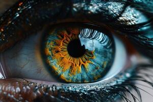 ai generiert perfekt Makro Fotografie von Blau Augen und perfekt Sehvermögen foto