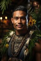 ai generiert Porträt von ein polynesisch Mann von das Pazifik Insel von Tahiti. Französisch Polynesien foto