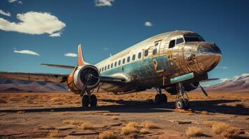 ai generiert ein groß Passagier Flugzeug auf ein Flughafen Runway foto