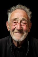 ai generiert Porträt von ein komisch alt Mann mit ein Bart auf ein schwarz Hintergrund foto