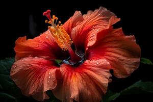 ai generiert Hibiskus - - Hibiskus rosasinensis - - Blume einheimisch zu Asien - - bekannt zum es ist groß, auffällig blüht und beschwingt Farben. ein Symbol von Schönheit und Liebe foto