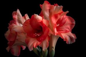 ai generiert Gladiole - - einheimisch zu südlich der Sahara Afrika, Gladiole sind bekannt zum ihr groß, stachelig blüht und hell Farben. Sie sind häufig benutzt zum dekorativ Zwecke und wie ein Symbol von Stärke foto