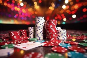 ai generiert Bitcoin Glücksspiel Poker mit fliegend Karten foto
