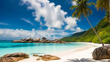 ai generiert großartig sonnig Strand im Seychellen foto