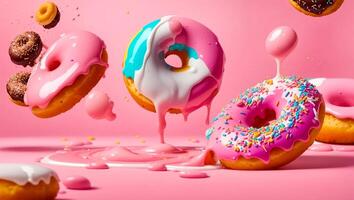 ai generiert Süss Donuts Spritzen foto