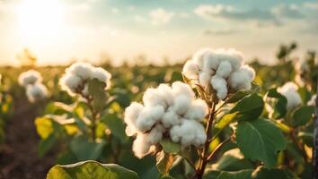 ai generiert Baumwolle Blume Ast auf Natur foto