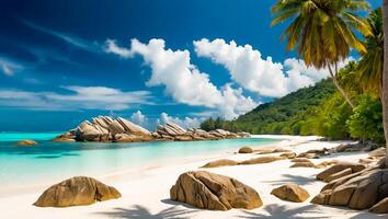 ai generiert großartig sonnig Strand im Seychellen foto