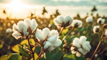 ai generiert Baumwolle Blume Ast auf Natur foto