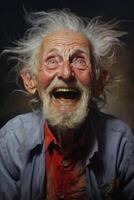 ai generiert Porträt von ein komisch alt Mann mit ein Bart auf ein schwarz Hintergrund foto