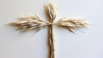 ai generiert symbolisch Palme Sonntag Kreuz gefertigt von getrocknet Palme Blätter zum religiös Beachtung und Feier, Palme Sonntag Kunsthandwerk Bild foto