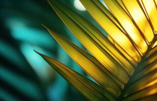 ai generiert beschwingt Palme Blatt aalen im Sonnenlicht, Palme Sonntag Schöne Grüße Foto