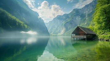 ai generiert Foto schön von ländlich Landschaft durch das See ai generiert