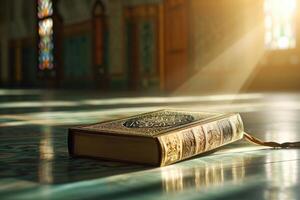 ai generiert Koran heilig Buch im das Moschee foto