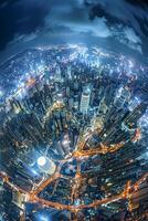 ai generiert atemberaubend Antenne Nacht Aussicht von ein beschwingt Stadtbild ai generiert foto