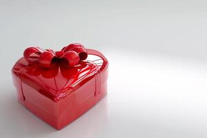 ai generiert Valentinstag Überraschung 3d rot Herz Geschenk Kasten, Band, oben Sicht, leeren Raum, ai generiert foto