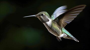 ai generiert klein Vogel fliegend gegen Grün Hintergrund ai generiert foto