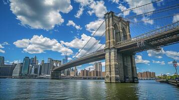 ai generiert Foto niedrig Winkel Schuss von alt Brücke das Wasser auf ein klar Tag ai generiert