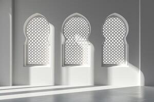 ai generiert islamisch Hintergrund Fenster Schatten mit Array Licht foto