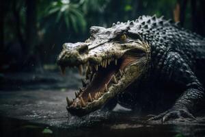 ai generiert wütend Krokodil beim Saigon Zoo foto