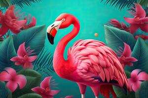 ai generiert Flamingo-Thema tropisch Blume Mauer Wandgemälde foto