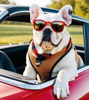 ai generiert cool Bulldogge mit Sonnenbrille. generativ ai foto