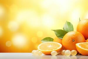 ai generiert Leistungen von Vitamin c und frisch Orangen zum ein gesund Diät foto