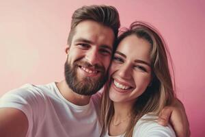 ai generiert jung Paar nehmen Selfie, ausdrücken Liebe und Glück foto