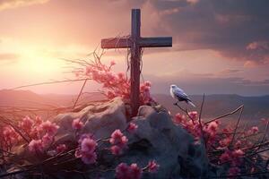 ai generiert Jesus' Kreuz geht kaputt Barrieren Ostern Auferstehung Christian Vertrauen foto