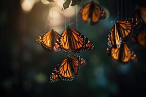 ai generiert verwandeln Monarch Schmetterling tolle Suspension von Puppen und Kokons foto