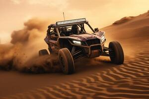 ai generiert Sand Düne schlagen Offroad. utv Rallye Buggy foto
