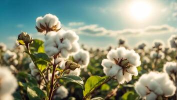 ai generiert Baumwolle Blume Ast auf Natur foto