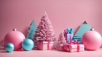 ai generiert Weihnachten Baum, Spielzeuge, Geschenk Box foto