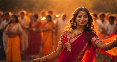 ai generiert schön indisch Mädchen Tanzen foto