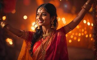 ai generiert schön indisch Mädchen Tanzen foto