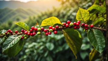 ai generiert Kaffee Reifung auf ein Plantage foto