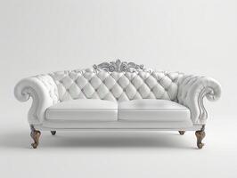 ai generiert kreativ minimal Papier Idee. Konzept Weiß Sofa mit Weiß Hintergrund. 3d machen, 3d Illustration. foto