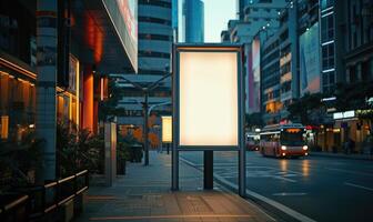 ai generiert leer Straße Plakatwand auf Stadt Straße. spotten oben von Vertikale Werbung Stand im das Straße foto