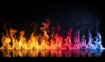 ai generiert Feuer Flammen auf schwarz Hintergrund. abstrakt Flamme Feuer Flamme Textur Hintergrund. foto