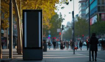 ai generiert leer Straße Plakatwand auf Stadt Straße. spotten oben von Vertikale Werbung Stand im das Straße foto