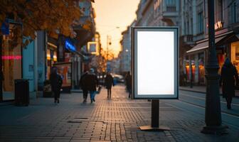 ai generiert leer Straße Plakatwand auf Stadt Straße. spotten oben foto