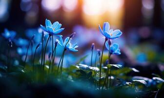 ai generiert Frühling Schneeglöckchen Blumen. schön Natur Szene mit Blühen Wald Blumen. foto