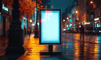 ai generiert leer Straße Plakatwand auf Stadt Straße. spotten oben von Vertikale Werbung Stand im das Straße foto