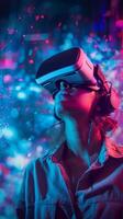 ai generiert virtuell Wirklichkeit Erkundung, Erfassung jemand tragen ein vr Headset, Hintergrund Bild, generativ ai foto