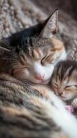 ai generiert Porträt von ein Mama Katze mit ein wenig Neugeborene Kätzchen, Hintergrund Bild, generativ ai foto