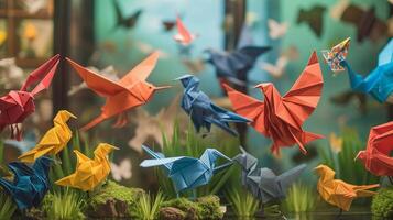 ai generiert Origami Menagerie, Hintergrund Bild, generativ ai foto