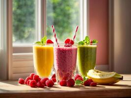 ai generiert Erdbeere und Banane Smoothie foto