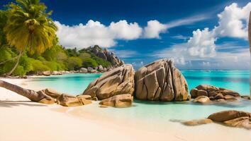 ai generiert großartig sonnig Strand im Seychellen foto