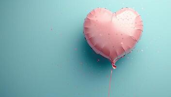ai generiert Rosa Herz geformt Ballon auf Pastell- Blau Hintergrund foto