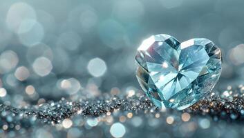 ai generiert Herz geformt Diamant auf Blau Bokeh Hintergrund foto